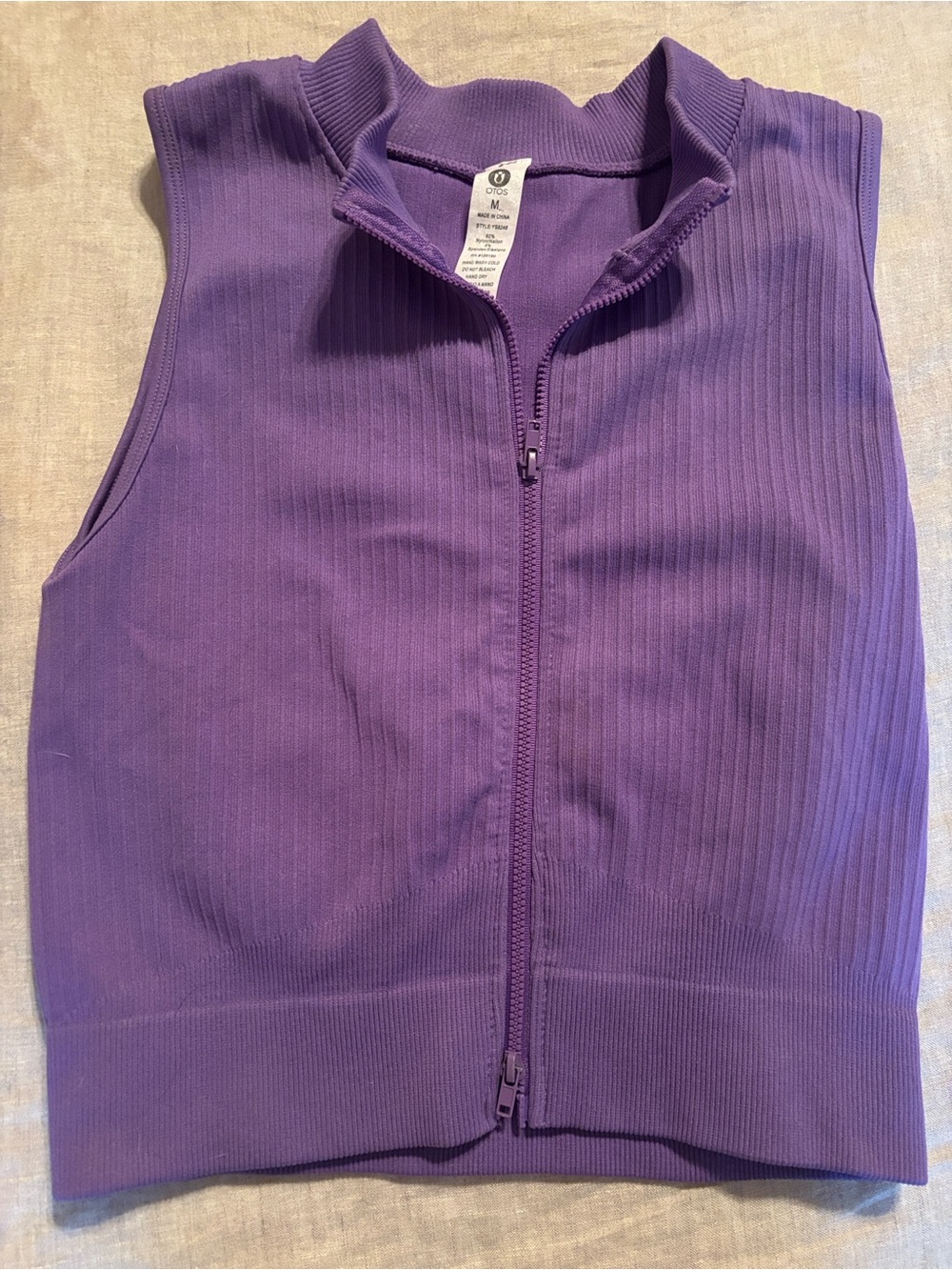 Sleeveless Ribbed Zip-Front Top in Purple - no brand visible